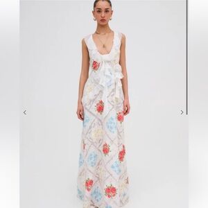 For Love & Lemons Aviana Vintage Patchwork Lace Ruffles Maxi Dress XL